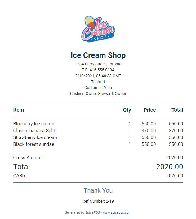 Ice cream e receipt